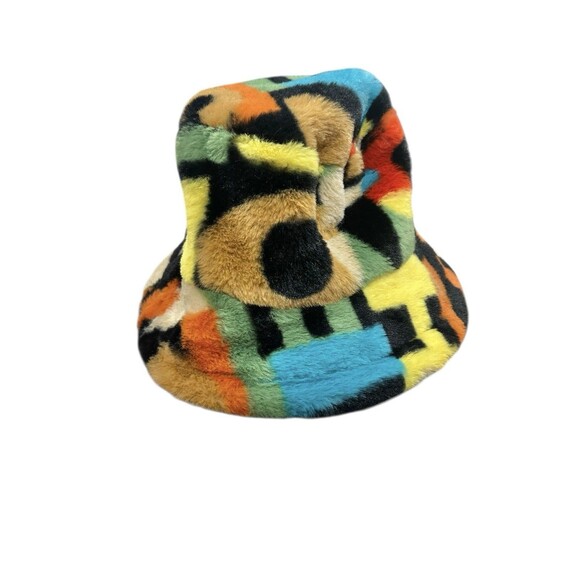 Vintage lined Colorful Rainbow Round Bucket Hat Fuzzy Unisex - Picture 2 of 5